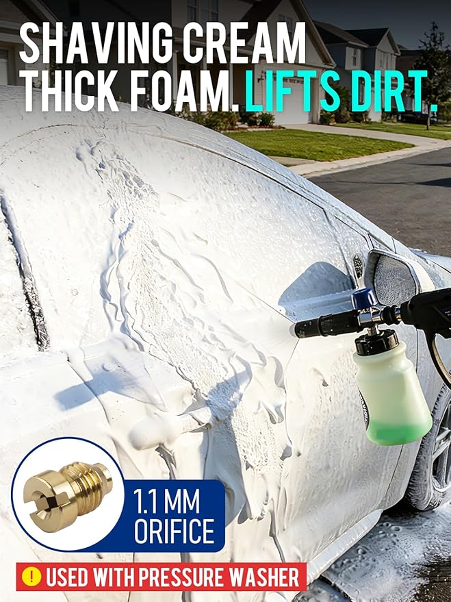 MEKOH Foam Cannon for Pressure Washer, Thick Snow Car Wash Foam Gun with 1.1mm Orifice & 1/4" Quick Connect, Pressure Washer Soap Cannon Attachment for Auto Detailing, Big Mouth Foam Blaster, 4000 PSI