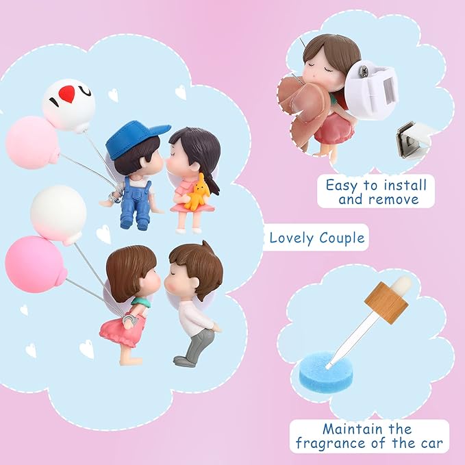 4 Piece Cute Car Air Freshener Vent Clip Lovely Couple Car Accessories couple design Perfume Clip Essential Oil Diffuser Interior with Fragrance Tablet for Air Vent Freshener(Cute Style)