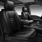 CAR PASS Nappa Leather Car Seat Covers Full Set, Luxury Seat Protector for Cars, Waterproof Anti-Slip Car Seat Cushion Armrest Compatible Airbag Universal for Sedan SUV Pick-up Truck Automotive, Black