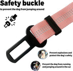 Dog Seat Belt for Car Adjustable Dog Safety Belt Leash 2 in 1 Latch Bar Attachment Dog Car Seatbelt with Elastic Nylon Bungee Buffer, Reflective Nylon Belt Tether Connect to Dog Harness 19-32in(Pink)