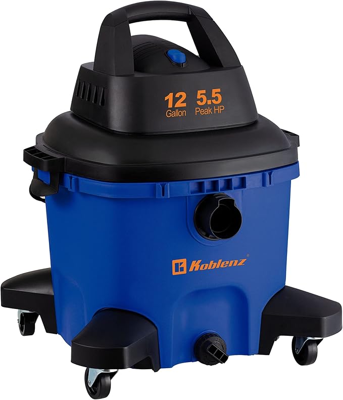 Koblenz Wet-Dry Vacuum, 12 Gallon Tank, 5.5 HP Vacuum Cleaner with 2-1/2" in x 7' Locking Hose, with a Blower Function, Blue/Black, 5 Year Warranty, with Included Accessories, WD-12 L4