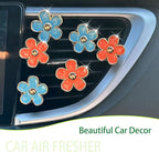 Flower Car Accessories,6pcs Daisy Car Air Freshener Vent Clips,3.3cm/3cm Blue Orange Flowers Decor,Refillable Diffusers for Women