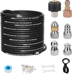 100FT Sewer Jetter Kit for Pressure Washer, 5800 PSI Water Jet Drain Cleaner Hose Corner Rotating Button Nose Sewer Jetting Nozzle 1/4 Inch NPT, Sewer Jetter Nozzles Kit with Spanner Handle Strap