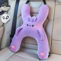 Kids Car Sleeping Pillow - X-Shaped Plush Animal for Neck & Back Support - Hands & Seat Belt Slot - Machine Washable & Compressible - Perfect for Car, Plane, Train, Boat & More - Purple