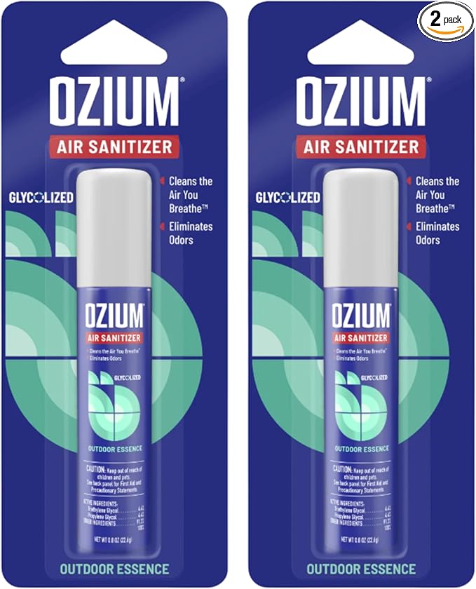 Ozium Air Sanitizer & Odor Eliminator for Homes, Cars, Offices and More, Outdoor Essence, 0.8 Oz (Pack of 2) (packaging may vary)