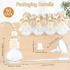 50 Pcs/Set,8ml Hanging Car Air Freshener Diffuser,Empty Clear Glass Essential Oil Fragrance Perfume Diffuser Pendant Glass Vials with Wooden Caps & Hanging String,Diamond Shaped Style