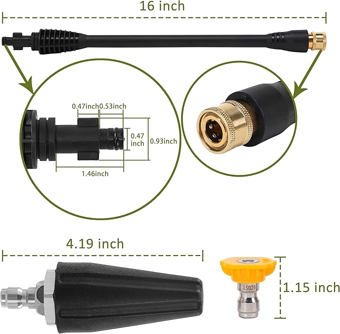 PWACCS Pressure Washer Accessories Kit – 16 Inch Power Washer Replacement Wand with 5 Spray Tips and Turbo Nozzle – Compatible with Ryobi, Portland, Husky Black