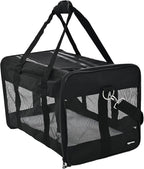 Amazon Basics Airline Approved Soft-Sided Mesh Pet Travel Carrier with Shoulder Strap, Removable Washable Fleece Pad, Top Opening, Ventilation for Dog, Cat, up to 22 pounds, 19.7Lx12Wx12H in., Black