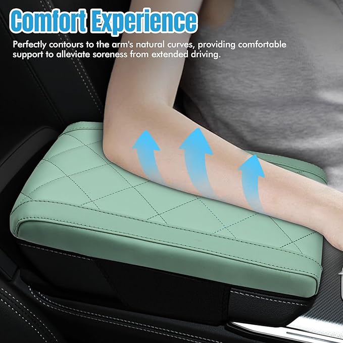 Hovom Car Center Console Armrest Pillow, 12.6"×7.87"×1.97" Leather Arm Rest Cover for Cars, Soft Comfortable Auto Armrest Cushion Pad, Vehicle Middle Console Cover, Car Accessories (Green)