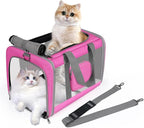 Cat Carrier for Large Cats up to 20 Lbs,Soft-Sided Pet Carrier for Large and Medium Cats, Small Dogs,Puppies,Collapsible Dog Carrier Travel Bag with 2 Storage Bags,4 Mesh Windows (Pink, Medium)