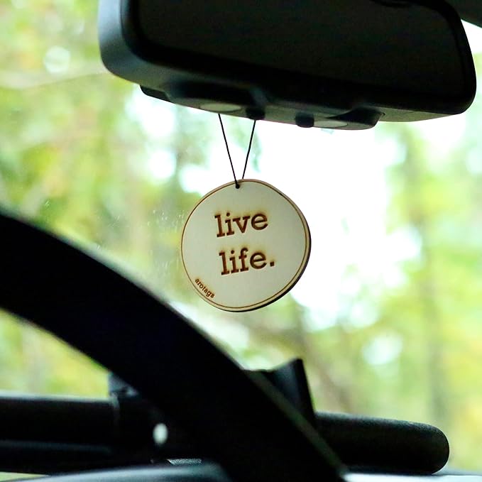 Arotags Wooden Car Air Freshener - Long Lasting Backwoods Birch Scent Diffuses for 365+ Days - Includes Live Life Hanging Mirror Diffuser and Fragrance Oil - 100% American Made
