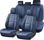 Coverado Car Seat Covers Full Set, Blue Car Seat Cover, Nappa Leather Seat Covers for Cars, Waterproof Car Seat Protector with Lumbar Support, Automotive Seat Covers Universal Fit for Most Cars (Blue)