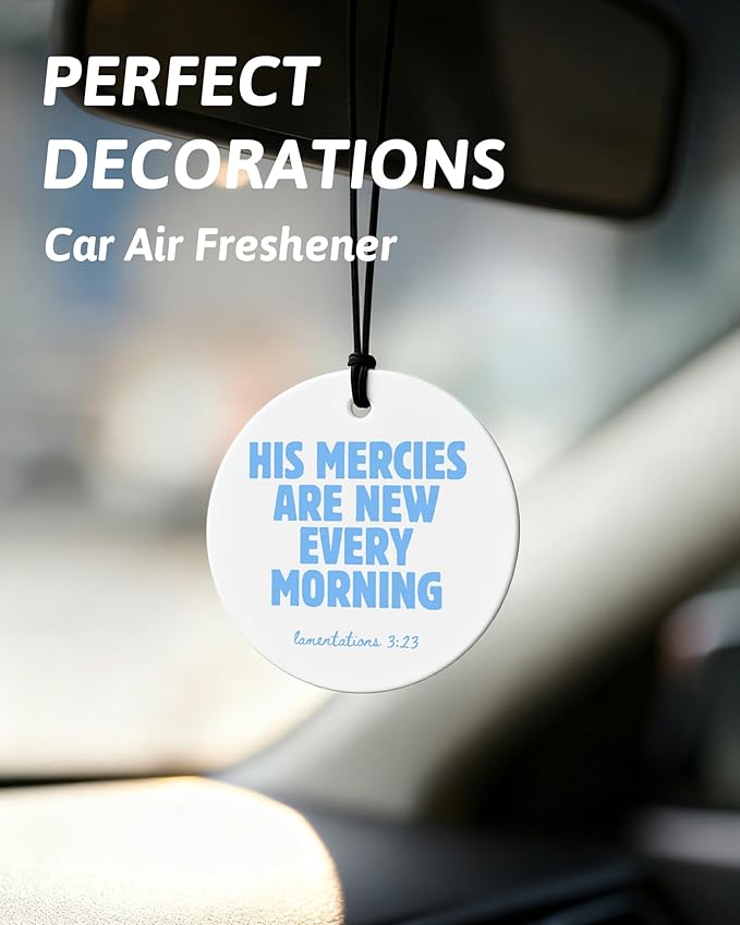 Blue Christian Round Car Air Freshener 4 Pcs, Girly Blue Bow Floral Religious Hanging Air Freshener for Cars Closet Drawer Books, Cute Preppy Christian Car Accessories Mirror Decor for Women