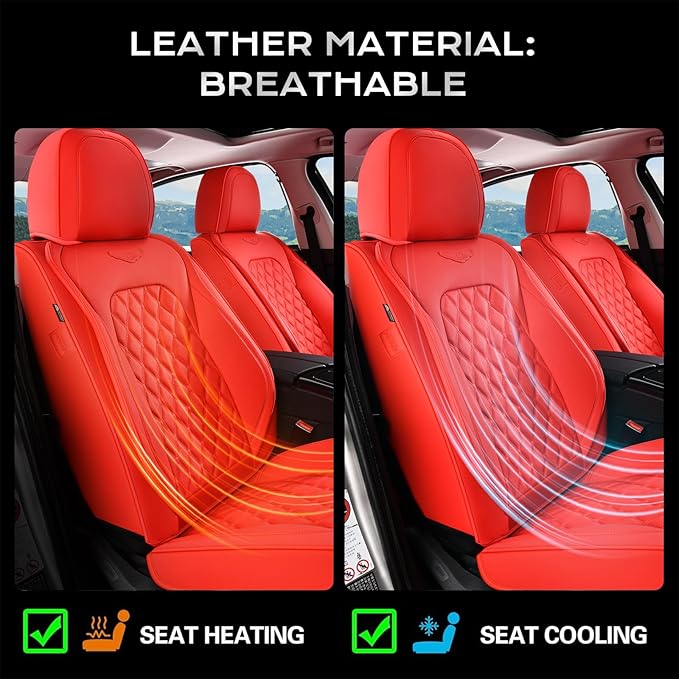 Coverado Front Seat Covers, Waterproof Nappa Leather Stain-Resistant Protectors, Universal Fit for Sedans, SUVs, Trucks, Automotive Car Seat Covers, Waterproof Seat Cushions – Red