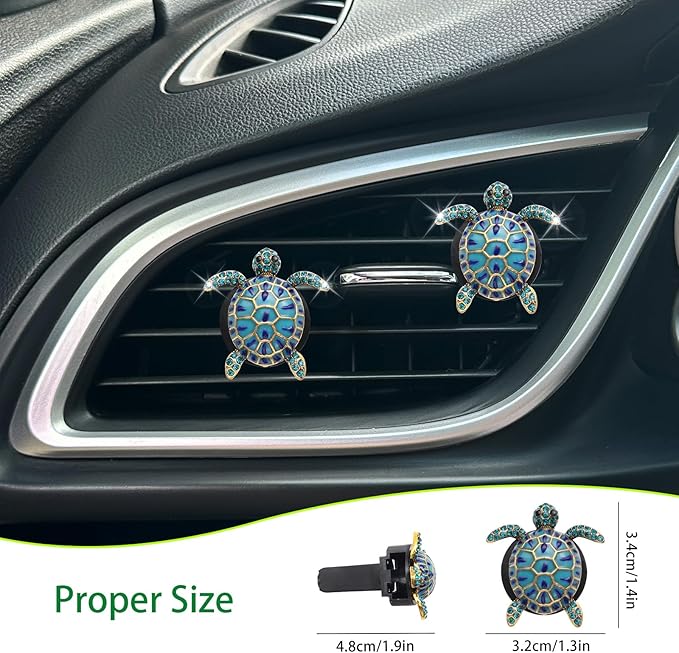 Sea Turtles Car Decor,Cute Beach Themed Air Freshener Vent Clips,2pcs Glamorous Blue Turtle Coastal Car Accessories Interior Decoration for Women,Refillable Outlet Diffuser