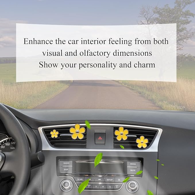Flowers Air Vent Clips,Daisy Car Air Freshener,4pcs Yellow Flower Car Accessories for Women,Lavender Scent,Dashboard Decorations,Refillable Clips On Air Freshener