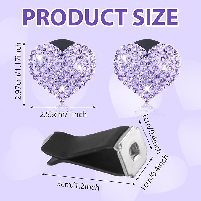 4Pcs Bling Heart Air Vent Clips, Universal Car Air Conditioning Fresh Clip, Sparkling Heart Car Vent Clips, Decorative Purple Cars Accessories for All Vehicles
