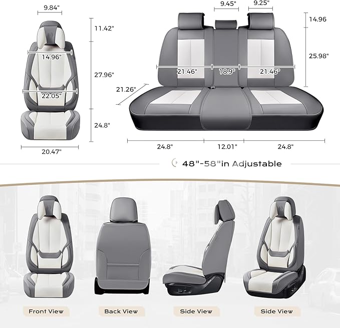 Coverado Seat Covers, Car Seat Covers Front Seats, Car Seat Cover, Car Seat Protector Waterproof, Seat Cushion Nappa Leather with Head Pillow, Carseat Cover Universal Fit for Most Cars (Gray&White)
