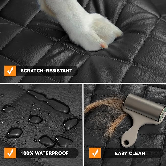 Heavy Duty Car Seat Cover for Dogs,Waterproof PU Leather Car Front Seat Cover, Anti Slip Captain Seat Protector for Dogs & Humans,Fit for Most Vehicles, Pickups,Trucks, SUVs(Black)
