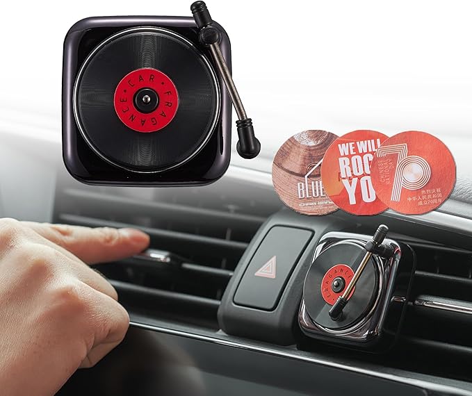 Record Player Car Vent Clips Air Freshener Retro Style Album Cover Car Air Conditioning Outlet Clip Fragrance Diffuser Car Interior Decoration Accessories, Black