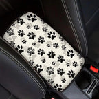 Dreaweet Black Dog Paw Print Car Center Console Cover for Women Cute Car Armrest Cover Center Console Cushion Pad Soft Comfy Arm Rest Cover for Car Truck SUV Van