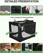30" L x 21" W x 21" H Collapsible Travel Dog Crate, Portable Soft Dog Kennel for Medium Dogs up to 45 lbs, 4-Door Foldable Travel Crate with Durable Mesh & Storage Bag, Black