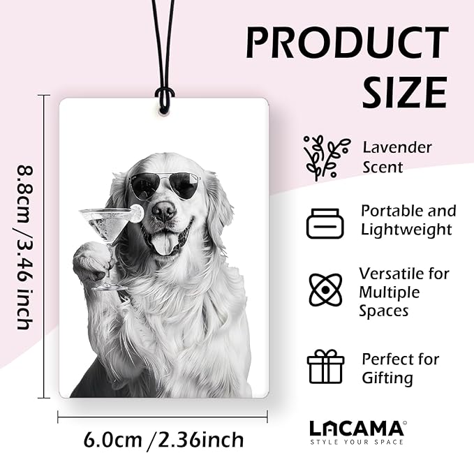 Lacama Retro Poodle Golden Retriever Dachshund Car Air Freshener 3Pcs, Funny Poodle Goldie Weiner Dog Cars Scents Air Freshener for Women Girls Gifts, Dog Car Accessories Interior Mirror Decor Hanging
