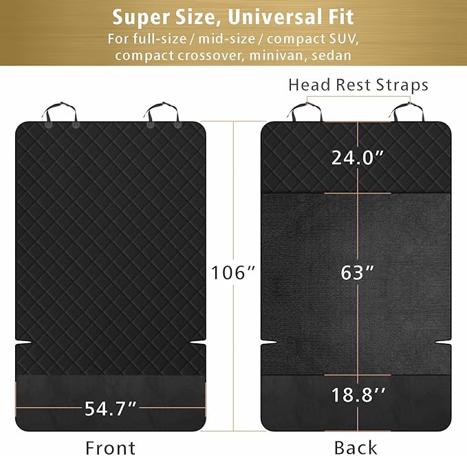 Veckle Extra Large SUV Cargo Liner for Dogs 106", Foldable Cargo Cover for Full-Size SUVs & Minivans, Waterproof Pet Trunk Mat with Bumper Flap, Non-Slip, Black