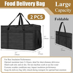 PEASUG 2PCS Insulated Bags for Food Delivery, XXXL Pizza Delivery Bags, Large Capacity Cooler Bag Keep Food Warm for Grocery Shopping and Catering, Foldable, Heavy-Duty (Black)