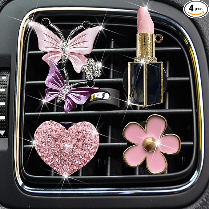 Butterfly Daisy Air Vent Clips, Bling Butterfly Flower Car Air Fresheners Vent Clips Car Diffuser Vent Clip Rhinestone Car Decoration Interior Decor Cute Accessories for Women