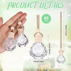 60 Pcs Hanging Car Air Freshener Car Diffuser Bottle Empty Glass Perfume Bottles Air Freshener Diffuser Bottle Pendant for Essential Oils Fragrance Aromatherapy Ornament Decor (Shell)
