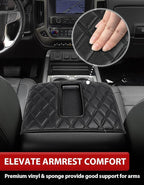 KBH Center Console Armrest Cover for Chevy Silverado & GMC Sierra 1500 2500 3500 2014-2018, Tahoe Suburban Yukon 2015-2020, Bucket Seat Console, Vinyl Leather, Black-Double Stitch