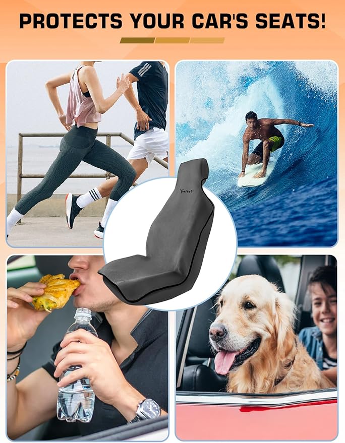 Waterproof Towel Car Seat Cover, 1200g Heavy-Duty Sweat Protection for Yoga, Swimming & Beach, Universal Non-Slip Seat Protector for Cars and SUVs, Machine Washable (Gray, 2-Pack)
