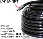 Twinkle Star Sewer Jetter Kit for Pressure Washer -100 ft Hose, 1/4 Inch NPT, Drain Cleaning Hose, Button Nose & Rotating Sewer Jetting Nozzle, Orifice 4.0, 4.5, 5.5, 5800 PSI
