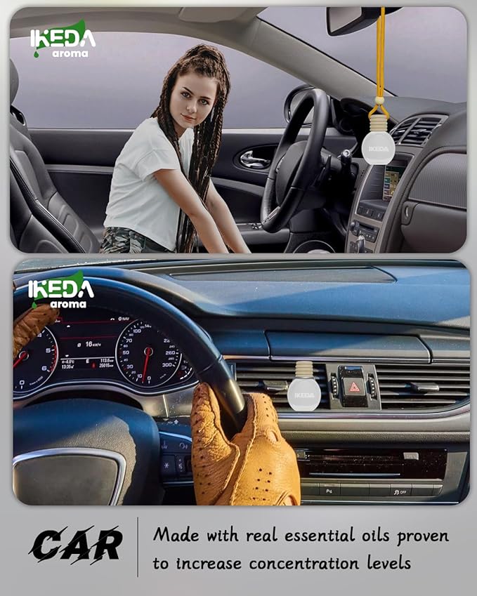 Car Air Fresheners for Men | 10ml Air Freshener | Strong Perfume Hanging Diffuser with Odour Eliminaor Technology | Car Accessories | Car Scents Air Fresheners by Ikeda (Oval, Coconut)
