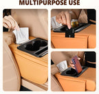 Multifunctional Car Armrest Cushion with Integrated Booster, 2026 Upgraded Universal Style Memory Cotton Car Armrest Box Pad, Car Center Console Armrest Pillow, with 2 Cup Holder (Black Red)