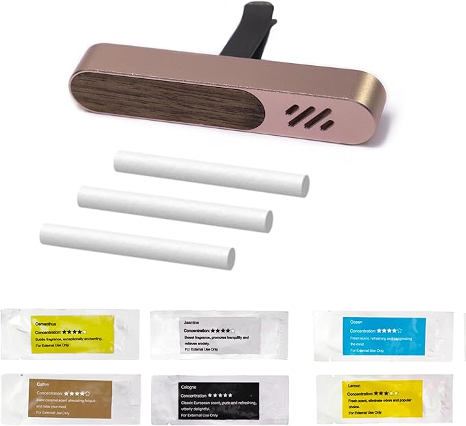 Luxury Car Air Freshener Vent Clip – Premium Wood & Metal Diffuser in Multiple Colors & Scent Kits – Reusable, Unisex for Men & Women (Rose Gold, Prestige Value Pack)