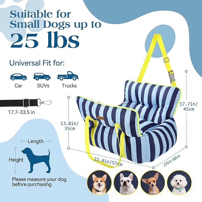 Dog Car Seat for Small Dogs, Small Dog Car Seat Under 20 lbs Soft Pet Booster Seats with Safety Belt Portable Travel Carrier Bed, Blue