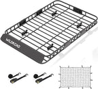 WILDROAD Car Roof Cargo Carrier Combo of Upgraded 64"x 39"x 4" Roof Rack Cargo Basket, Super Duty Bungee Cargo Net. Universal Car Top Luggage Holder Carrier Basket Fits for SUV Truck Cars