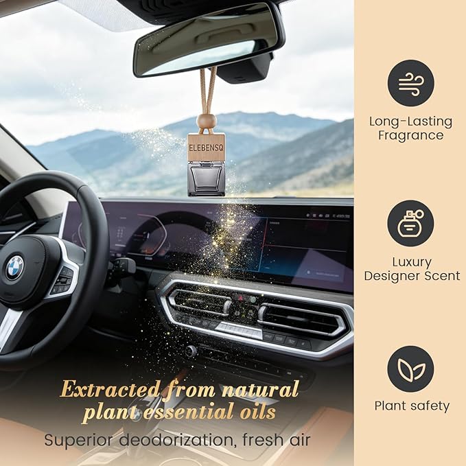 Car Air Freshener for Men's,Dual Installation (Rearview Mirror Hanging & AC Vent Clip), Natural Plant Essential Oil, 45 Days Long-Lasting Scent for Car (2, Midnight Blue & Winter Ocean)