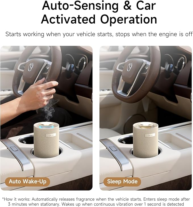 Auto-Start/Stop 2-in-1 Car Diffuser, Waterless Essential Oil Diffuser & Auto Air Freshener for Home Aromatherapy, Cordless Adjustable Fragrance Diffuser Compatible with 5/10/15ml Bottles