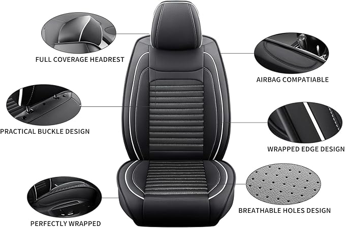 Car Seat Covers Full Set Fit for Toyota 4Runner 2001-2026, Premium Faux Leather Car Seat Protector, Breathable, Anti-Slip, Comfortable & Durable (Black&White,Full Set)