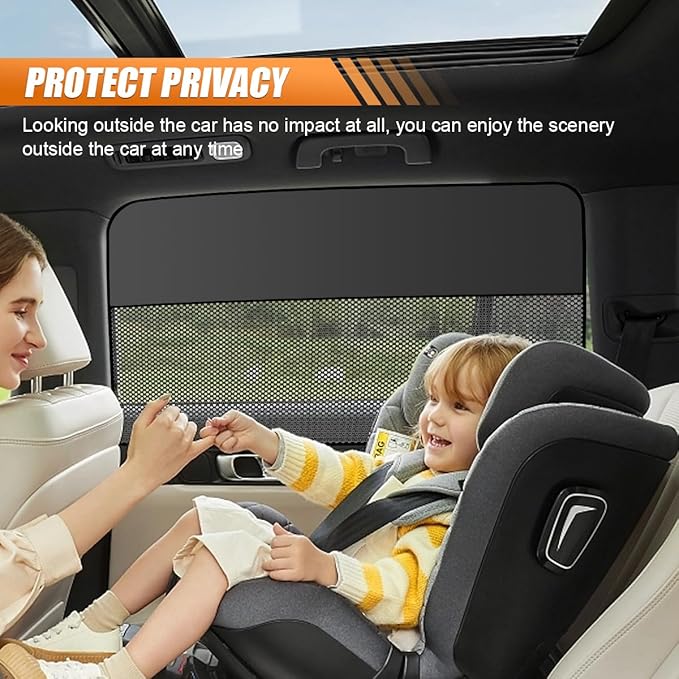 Car Front & Rear Side Window Sunshade, Magnetic Automotive Windshield Privacy Curtain with Half Shade, Mesh Sun Protection Cover Blocks Heat, Glare, UV Rays for Driver Passenger (4PCS)