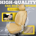 LINGVIDO Front Car Seat Covers, Faux Nappa Leather, Airbag Compatible and Waterproof Protectors for Sedans SUVs, Breathable Anti-Slip Interior for Commuters and Rideshare, Beige