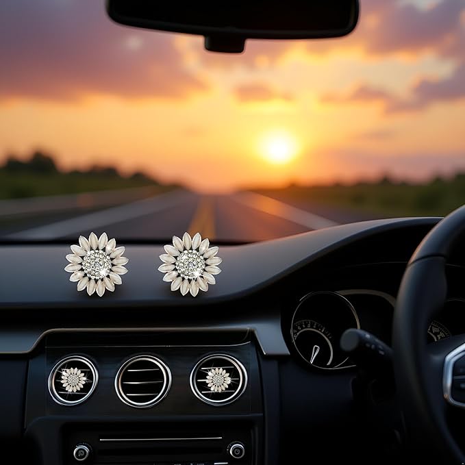 Sunflower Air Vent Clips Car Accessories Bling Sunflower Air Freshener Outlet Clips for Women Car Interior Decorations Cute Flowers Cars Clips Air Fresheners Interior Accessories (2, Beige)