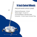 14" Pressure Washer Surface Cleaner with 4 Wheels, 1/4" Quick Connect Plug, Sturdy Stainless Steel Power Washer Attachment for Concrete Driveway, Min Flow Rate 1.8 GPM, Max 4000 PSI (Silver)