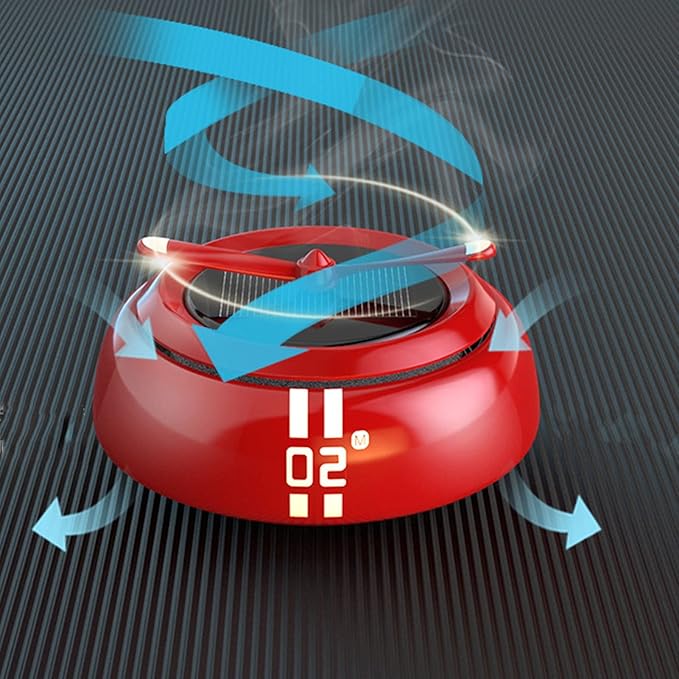 PerGar Car Air Freshener, Solar Energy Rotating Cologne, Autorotation Propeller Design Strong Metal Car Aromatherapy Diffuser Interior Decoration Accessories Diffuser for Vehicle(Red)