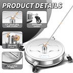 20'' Pressure Washer Surface Cleaner with 4 Wheels - Stainless Steel Surface Cleaner for Pressure Washer Attachment for Concrete, Driveway, Patio, Sidewalk, Deck and Driveways