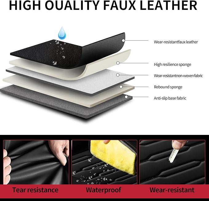 Fit Santa Fe Car Seat Covers for Hyundai Santa Fe 2007-2025 2026 - Upgraded Premium Waterproof & Breathable Leather, Airbag Compatible, All-Weather Seat Cushion Protector (Full Set, Black)