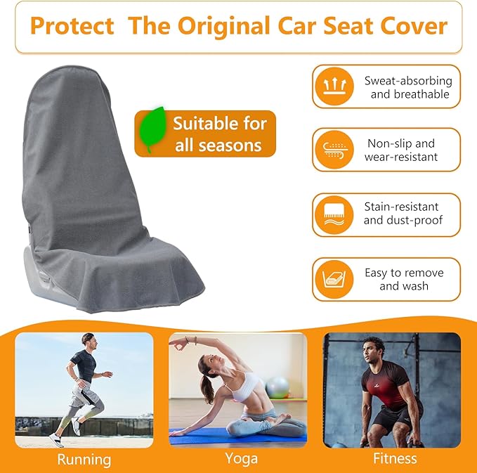 Towel Car Seat Covers - Super Absorbent Front Seat Protectors for Gym, Pets & Travel | Quick-Dry Towel Fabric | Universal Non-Slip Fit for Sedan, SUV, Truck (1 Pack Grey)